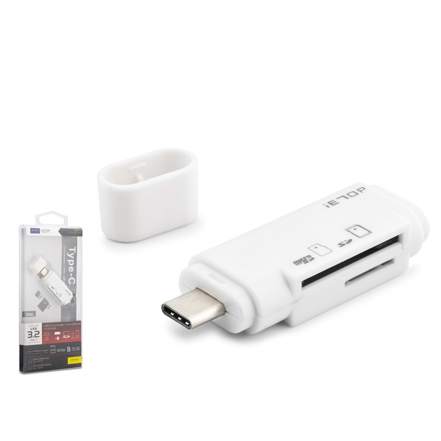 iETOP TC301 Type-C 3.2 Gen1 Kart Okuyucu SD MicroSD 5 Gbps Beyaz