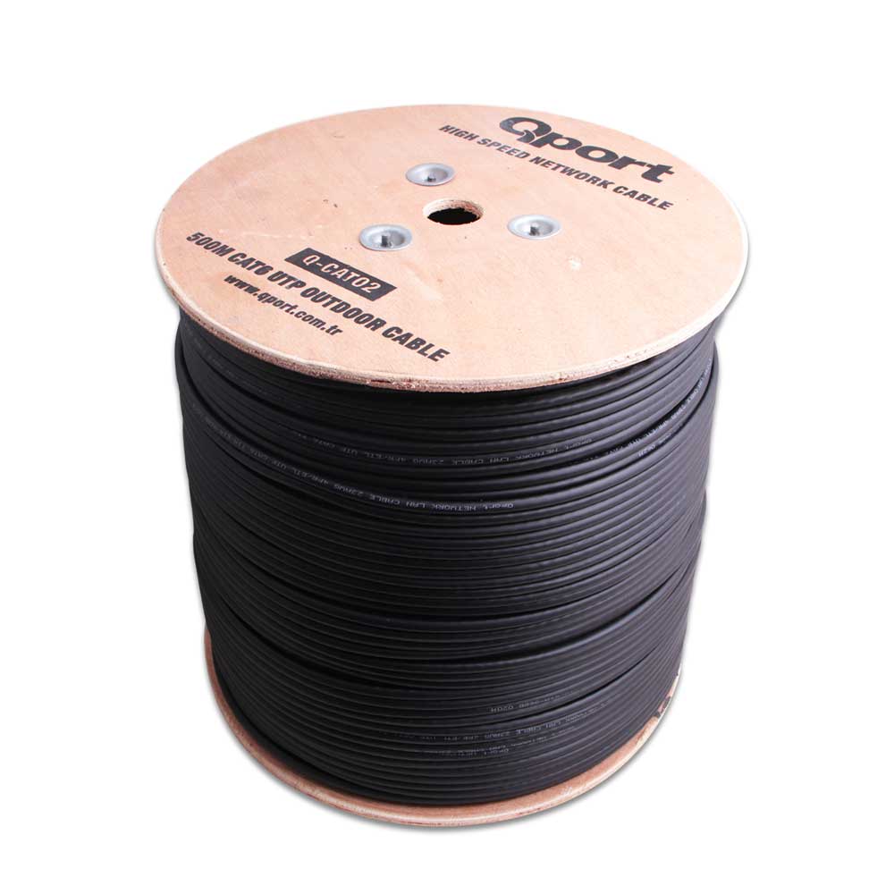 QPORT Q-CAT02 500MT UTP CAT6 OUTDOOR NETWORK KABLO SIYAH 23AWG 0.58MM 