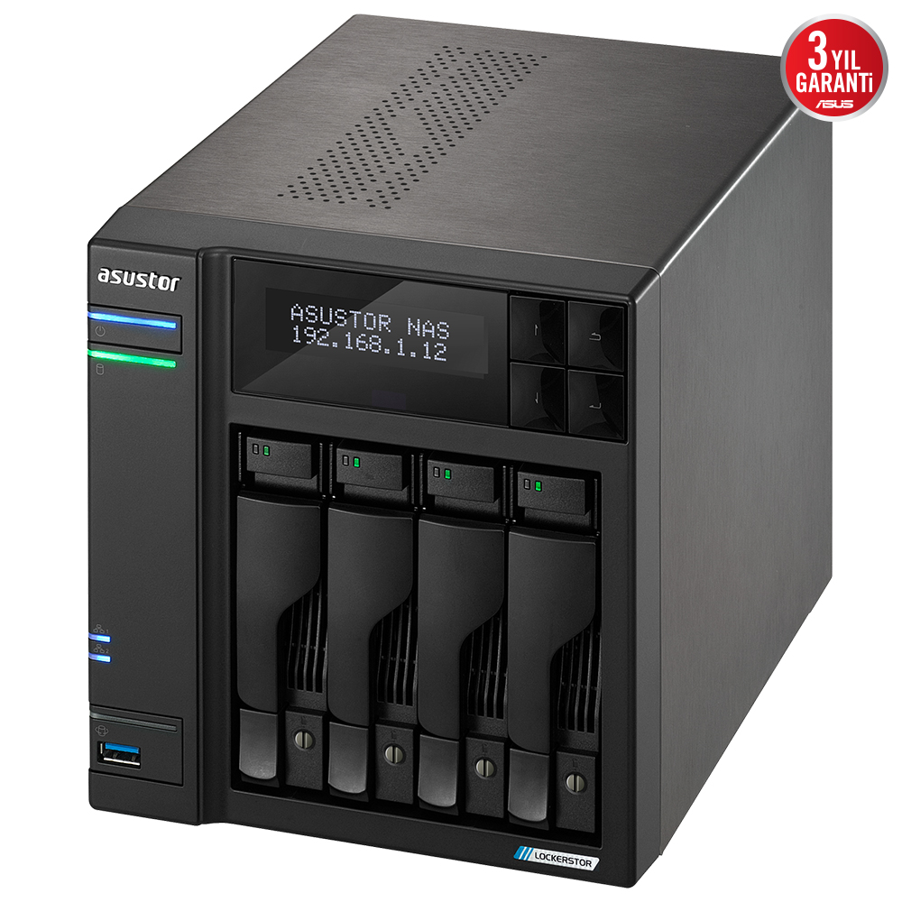 ASUSTOR AS6704T 4 BAY NAS(4X22TB Desteği), 4GB DDR4, M.2 x4, PCIe x1, 2.5GbE x2 DEPOLAMA ÜNİTESİ