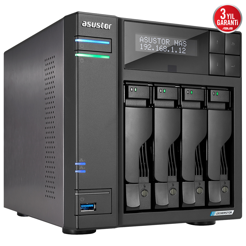 ASUSTOR AS6704T 4 BAY NAS(4X22TB Desteği), 4GB DDR4, M.2 x4, PCIe x1, 2.5GbE x2 DEPOLAMA ÜNİTESİ