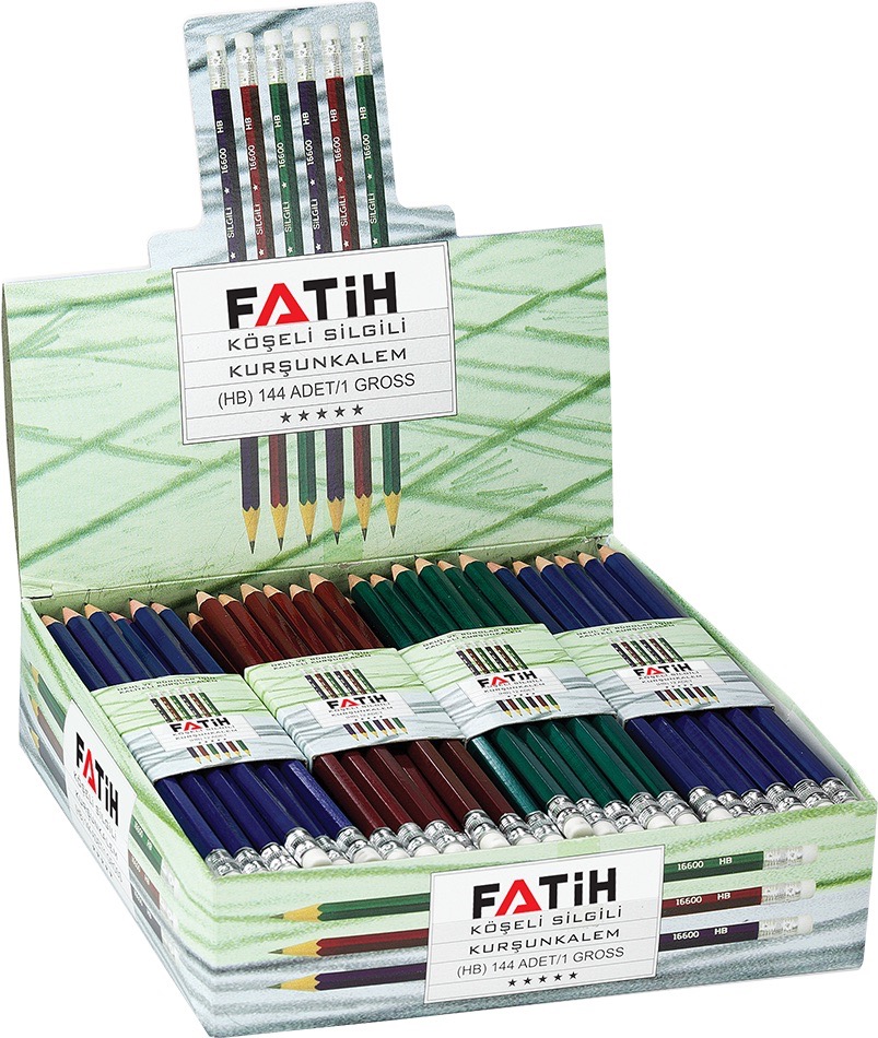 FATİH 16600 KÖŞELİ SİLGİLİ KURŞUN KALEM 144'LÜ *24