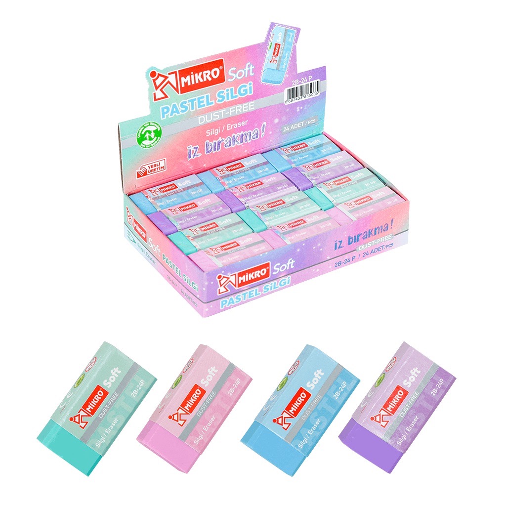MİKRO 2B-24P PASTEL SOFT SİLGİ 24'LÜ*50