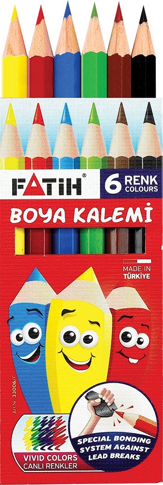 FATİH 33006 KURUBOYA KALEMİ 6 RENK KISA 48'Lİ*20