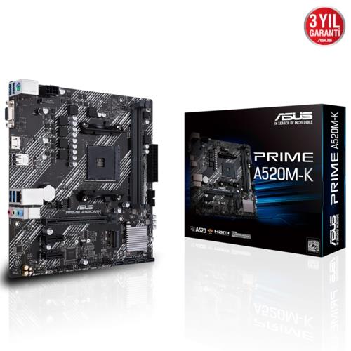 Asus PRIME A520M-K AMD AM4 DDR4 4400 HDMI VGA M2 USB3.2 mATX