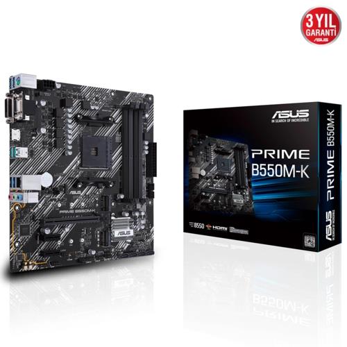 Asus PRIME B550M-K AMD AM4 DDR4 4400 HDMI DVI VGA Çift M2 USB3.2 PCIe 4.0 mATX