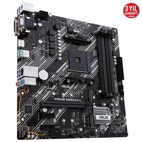 Asus PRIME B550M-K AMD AM4 DDR4 4400 HDMI DVI VGA Çift M2 USB3.2 PCIe 4.0 mATX