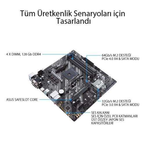 Asus PRIME B550M-K AMD AM4 DDR4 4400 HDMI DVI VGA Çift M2 USB3.2 PCIe 4.0 mATX