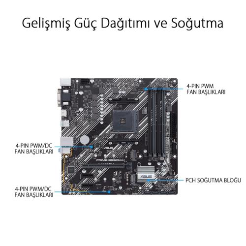 Asus PRIME B550M-K AMD AM4 DDR4 4400 HDMI DVI VGA Çift M2 USB3.2 PCIe 4.0 mATX