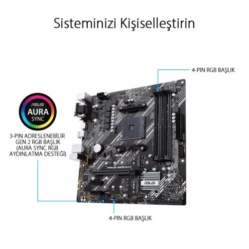 Asus PRIME B550M-K AMD AM4 DDR4 4400 HDMI DVI VGA Çift M2 USB3.2 PCIe 4.0 mATX