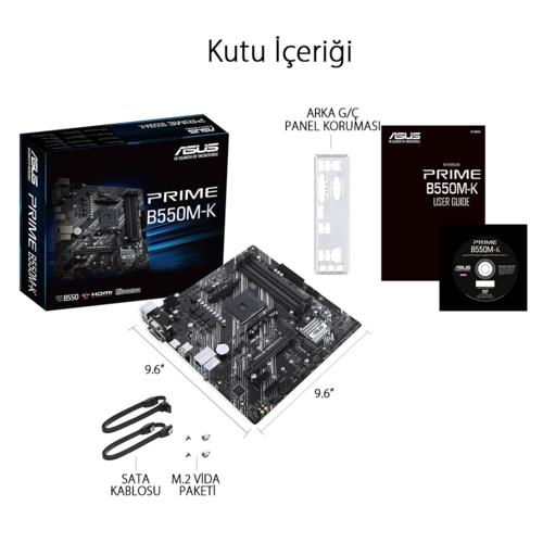 Asus PRIME B550M-K AMD AM4 DDR4 4400 HDMI DVI VGA Çift M2 USB3.2 PCIe 4.0 mATX