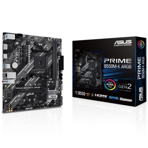 ASUS PRIME B550M-K ARGB AMD AM4 DDR4 4866 DP HDMI Çift M2 USB3.2 AURA RGB mATX
