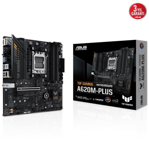 Asus TUF GAMING A620M-PLUS AMD AM5 DDR5 6400 2xDP HDMI Çift M2 USB3.2 mATX