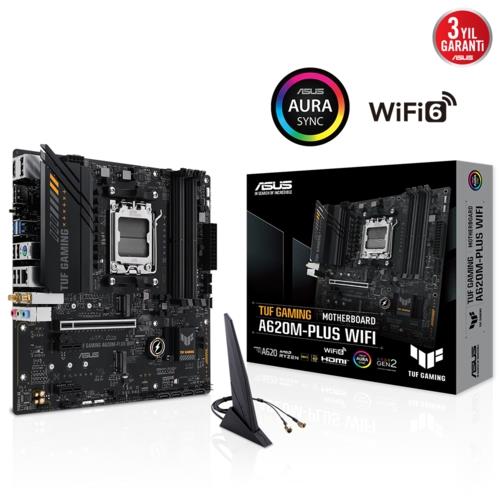Asus TUF GAMING A620M-PLUS WIFI AMD AM5 DDR5 7600 2xDP HDMI Çift M2 USB3.2 mATX