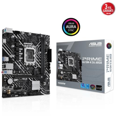 Asus PRIME H610M-K D4 ARGB Intel 1700p DDR4 3200 DP HDMI M2 USB3.2 mATX