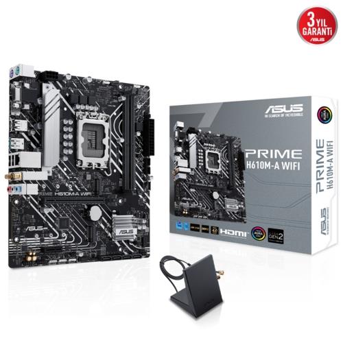 Asus PRIME H610M-A WIFI Intel 1700p DDR5 HDMI VGA Çift M2 USB3.2 AURA RGB mATX
