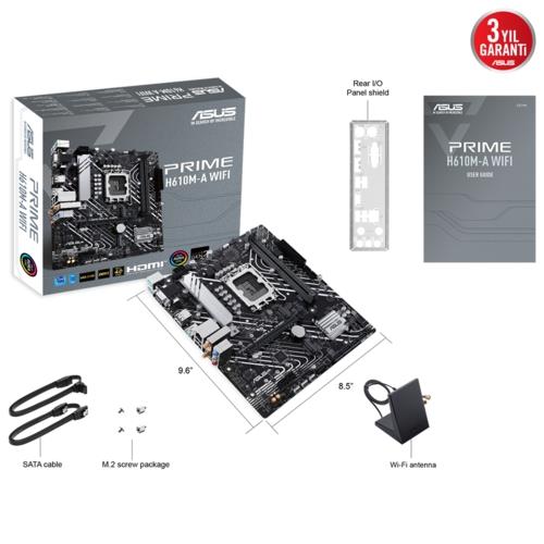 Asus PRIME H610M-A WIFI Intel 1700p DDR5 HDMI VGA Çift M2 USB3.2 AURA RGB mATX