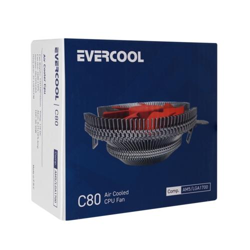 Evercool C80 37CFM 2600RPM 8cm Fan AM5/LGA1700 Uyumlu Hava Soğutmalı CPU Fan