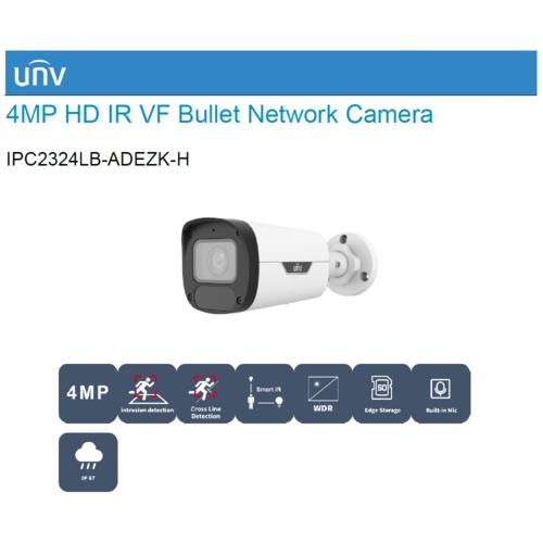 UNV IPC2324LB-ADEZK-H 4MP IP 2.8-12mm AFZ Lens H.265+ TrueWDR Bullet Güv. Cam.