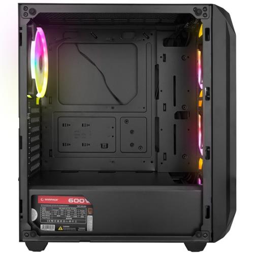 Rampage ZUKO 600W 80+BRONZE Siyah 4*14cm Rainbow Temperli Camlı ATX Mid-T Gaming Kasa