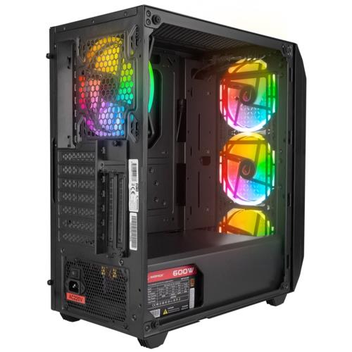 Rampage ZUKO 600W 80+BRONZE Siyah 4*14cm Rainbow Temperli Camlı ATX Mid-T Gaming Kasa