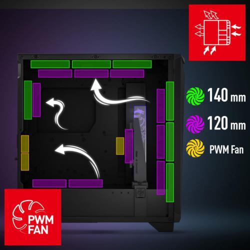 MSI MPG GUNGNIR 300R AIRFLOW ARGB E-ATX Siyah Mid Tower Kasa PSU YOK