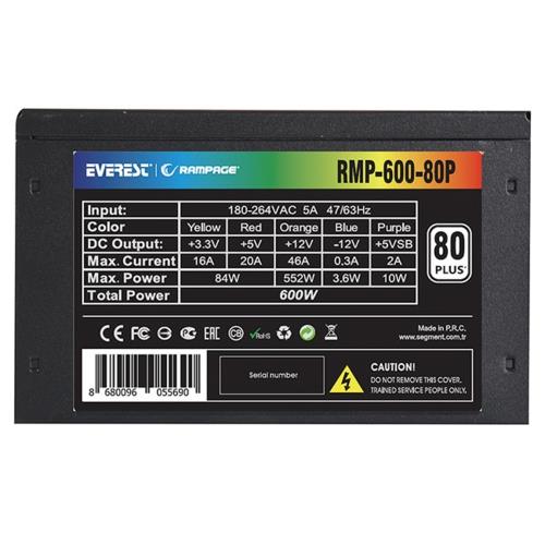Rampage RMP-600-80P 600W 80Plus Bronze 12cm Fan Aktif PFC Güç Kaynağı