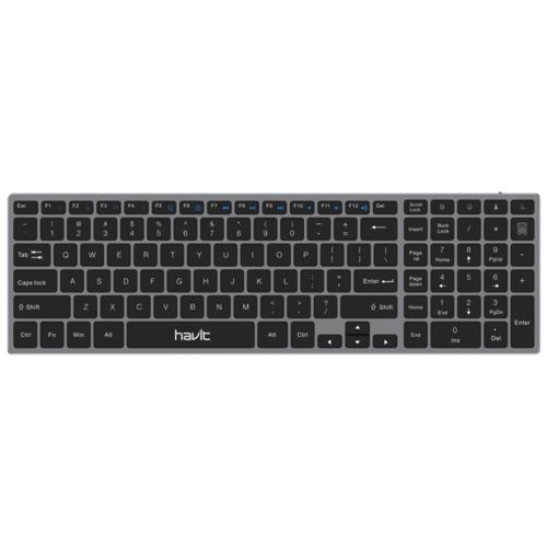 Havit KB263BT Bluetooth Klavye, Gri, Şarjlı, Alüminyum