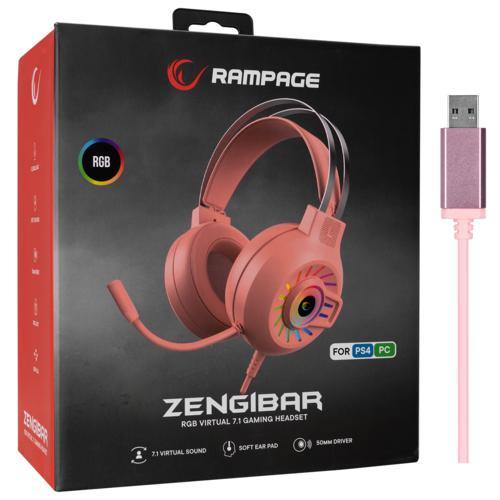 Rampage RM-K44 ZENGIBAR Pembe 7.1Surround RGB Işık Efekti Mikrofonlu Oyuncu Kulaklığı