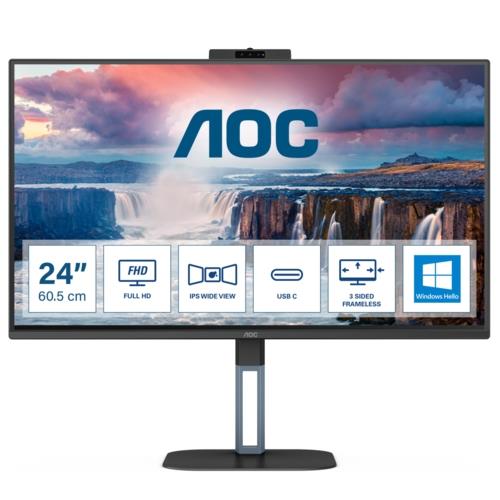 AOC 23.8" 24V5CW/BK IPS WebCam Type-C Pivot Monitör 1ms Siyah