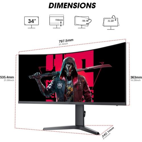Koorui 34" 34E6UC Curved Gaming 165Hz Monitör Siyah 1ms
