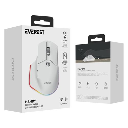 Everest SMW-178 HANDY 2in1 4000 DPI Yatay/Dikey Wheel Ergonomik RGB Mouse BEYAZ