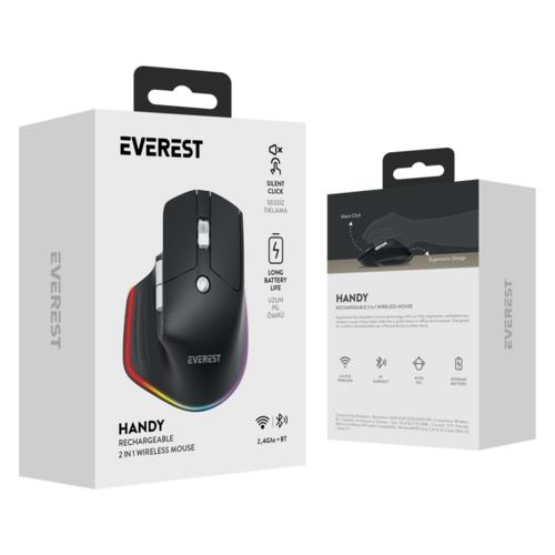 Everest SMW-178 HANDY 2in1 4000 DPI Yatay/Dikey Wheel Ergonomik RGB Mouse SİYAH