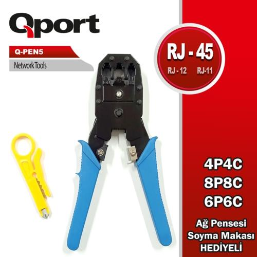 Qport Q-PEN5 RJ11-RJ12-RJ45 Ağ Pensesi (Sıyırma Aparatı İle Birlikte)