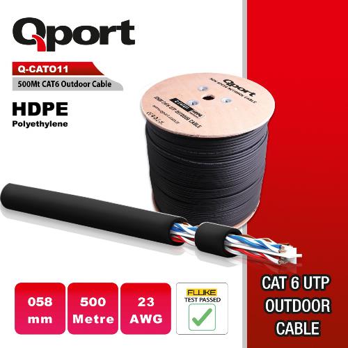 Qport Q-CATO11 Makaralı 23AWG CAT6 500M UTP Outdoor Siyah Kablo