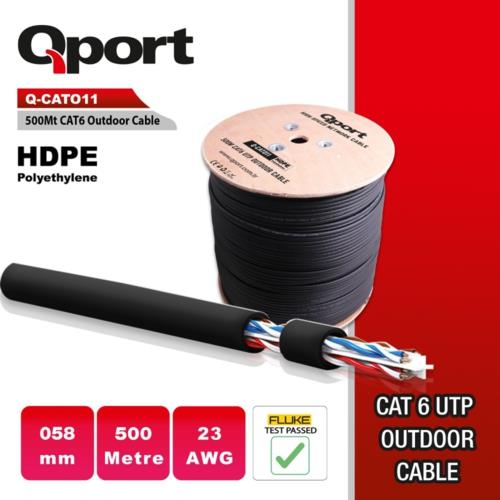 Qport Q-CATO11 Makaralı 23AWG CAT6 500M UTP Outdoor Siyah Kablo