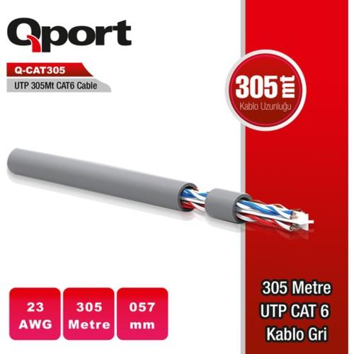 Qport Q-CAT6 305m UTP 23Awg Network Ağ Kablosu GRİ