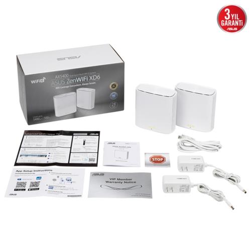 ASUS ZenWiFi XD6 (Beyaz, İkili Paket) Kablosuz Mesh Sistemi AX5400 WiFi6 Dual-Band