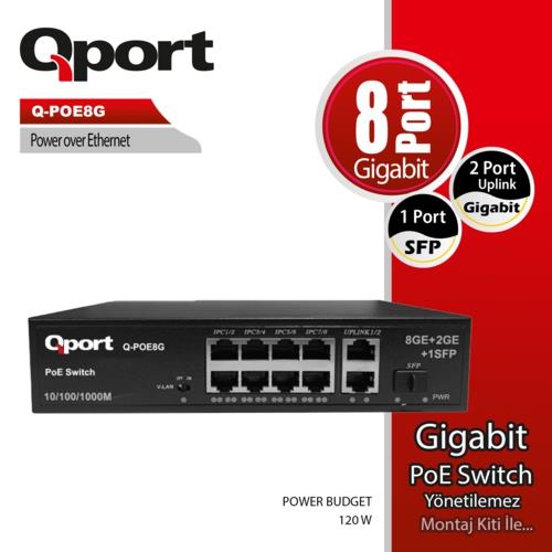 Qport Q-POE8G 8 Port 10/100/1000 2 Port 10/100/1000 Uplink 1 Port SFP POE Switch