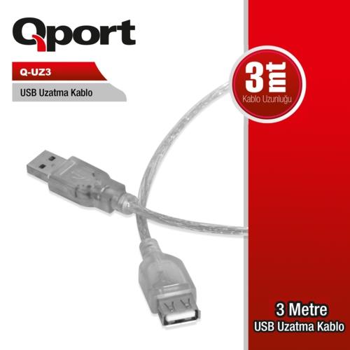 Qport Q-UZ3 3M USB 2.0 Uzatma Kablosu
