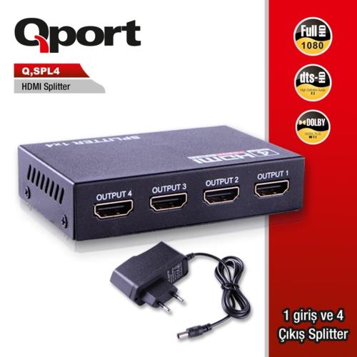 Qport Q-SPL4 Full Hd 1 Giriş 4 Çıkış HDMI Splitter(Sinyal Çoğaltıcı)