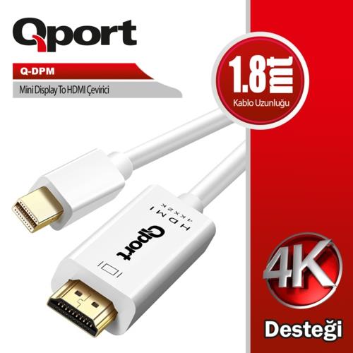 Qport Q-DPM Mini Display Port To Hdmı 1.8M Kablo