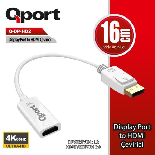 Qport Q-DP-HD2 DP To HDMI Çevirici 4K 60Hz