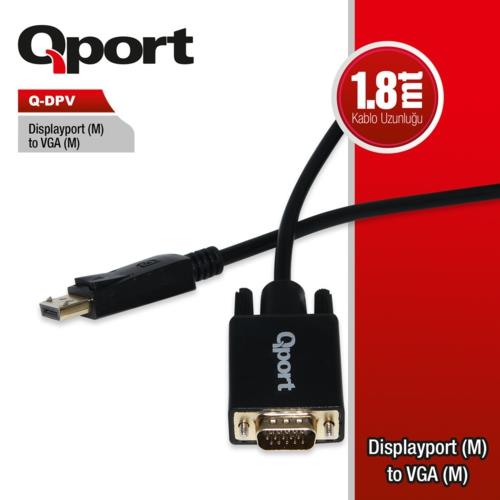 Qport Q-DPV DP to VGA 1,8m Çevirici Kablo