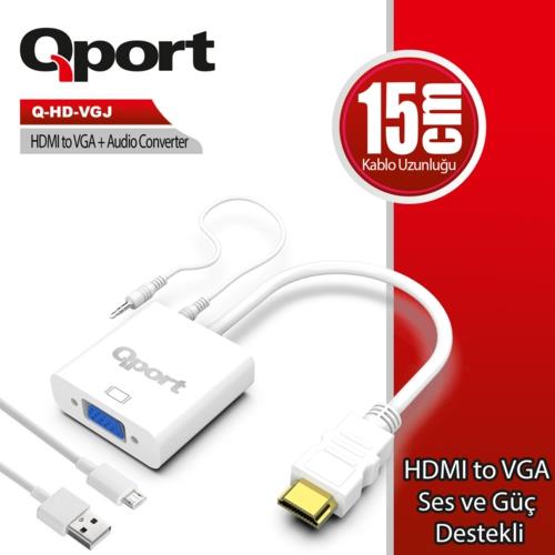 Qport Q-HD-VGJ Hdmi To Vga Çevirici + Ses Girişli + Güç Girişli