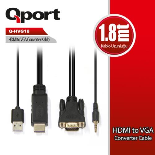 Qport Q-HVG18 Hdmı To Vga 1,8 Metre Çevirici Kablo