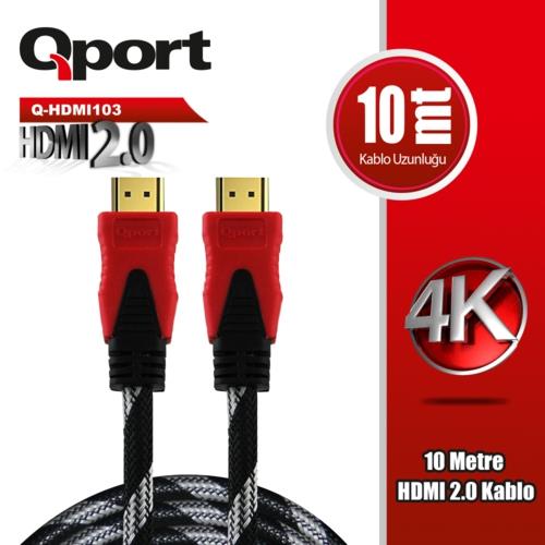 Qport Q-HDMI103 10m Hdmi Örgülü Kablo