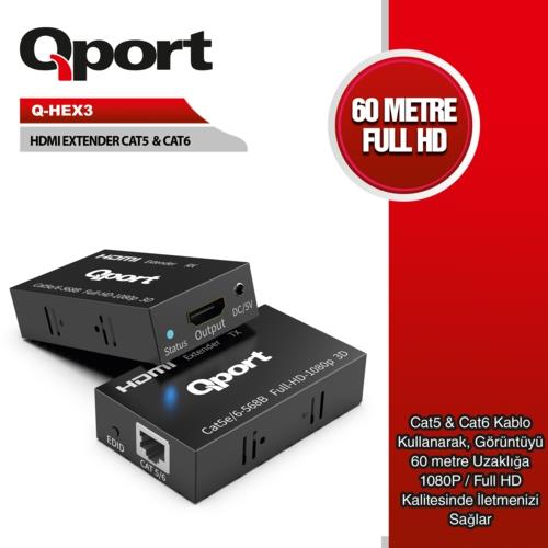 Qport Q-HEX3 60m HDMI Extender Cat6 2'li Paket