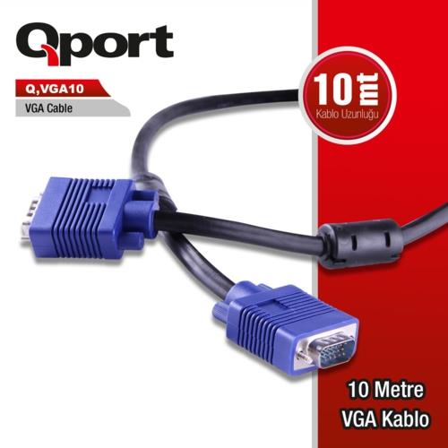 Qport Q-VGA10 10Mt Filtreli 15 Pin Erkek-Erkek Monitör Kablo