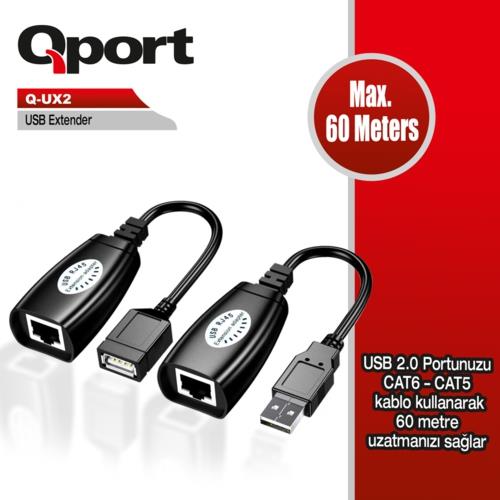 Qport Q-UX2 60m Usb Extender Cat5-Cat6 2'li Paket