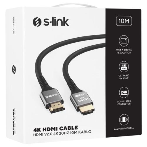 S-link SLX-HD4K10 19+1 HDMI to HDMI 10m Metal v2.0 4K (4096x2160) 30Hz Kablo